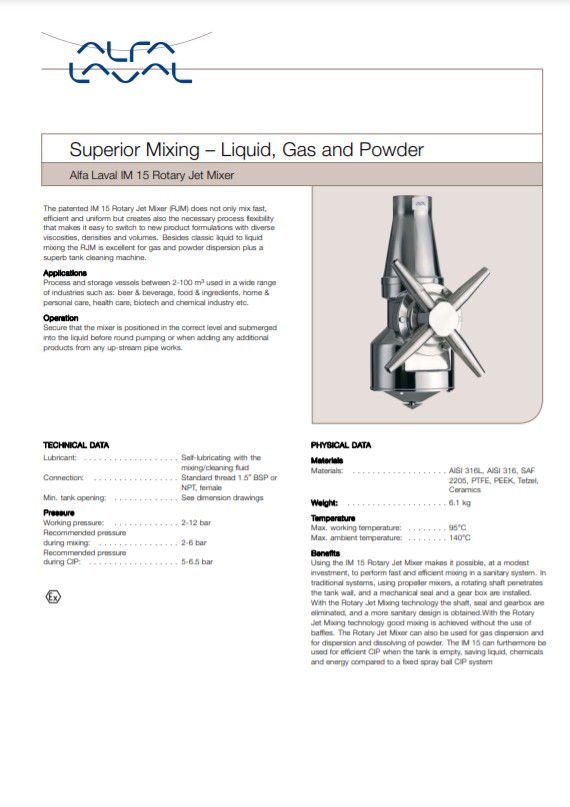 Alfa Laval IM 15 Rotary Jet Mixer