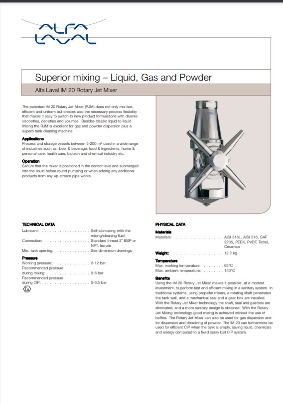 Alfa Laval IM 20 Rotary Jet Mixer