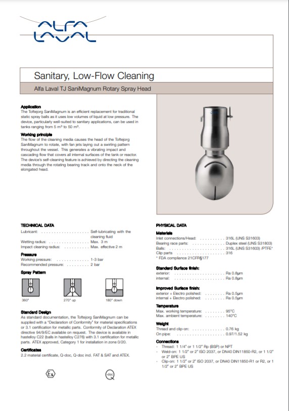 Alfa Laval Sanimagnum Rotary Spray Head