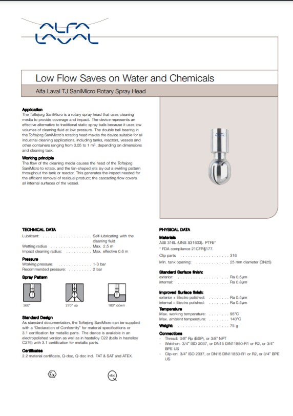 alfa laval sanimicro rotary spray head