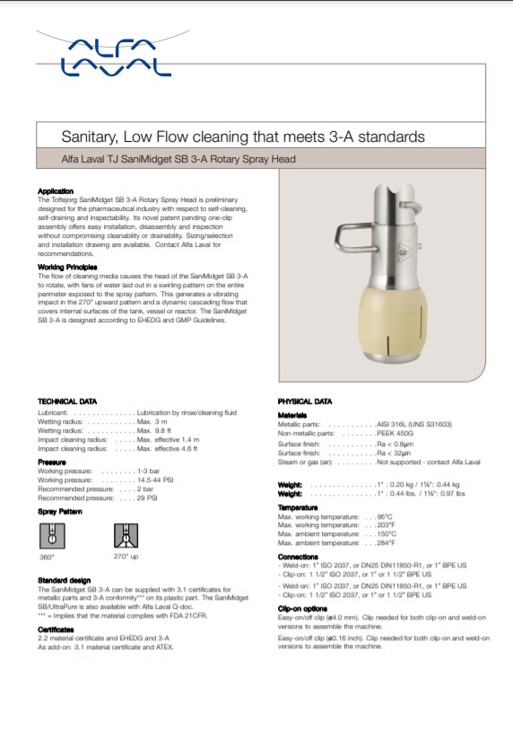 alfa laval sanimidget sb 3a rotary spray head