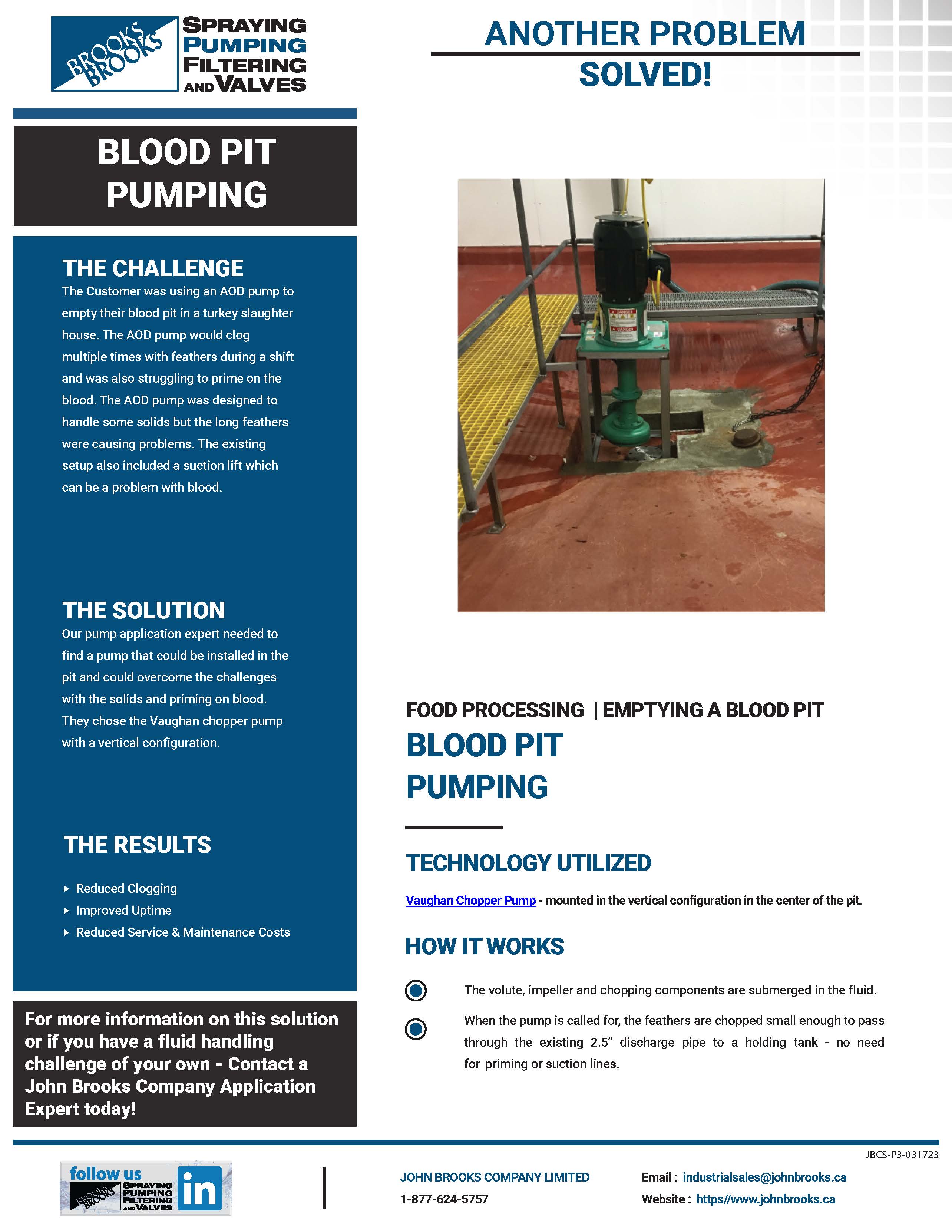 Vaughan Chopper Pump Reduces Clogging in Blood Pit Pumping in Slaughterhouse