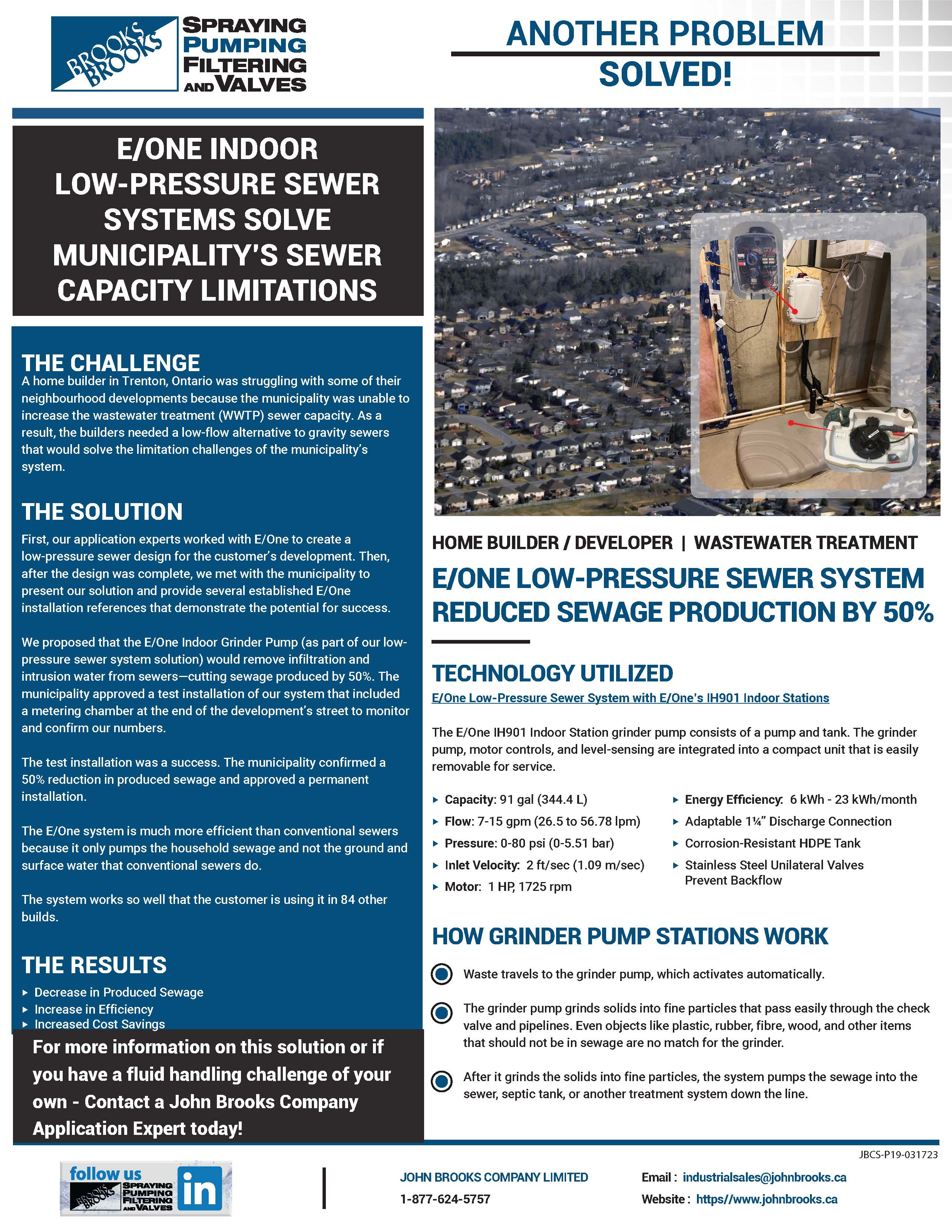 E/One Low Pressure Sewer Systems and Indoor Grinder Pump Decrease Sewage Production