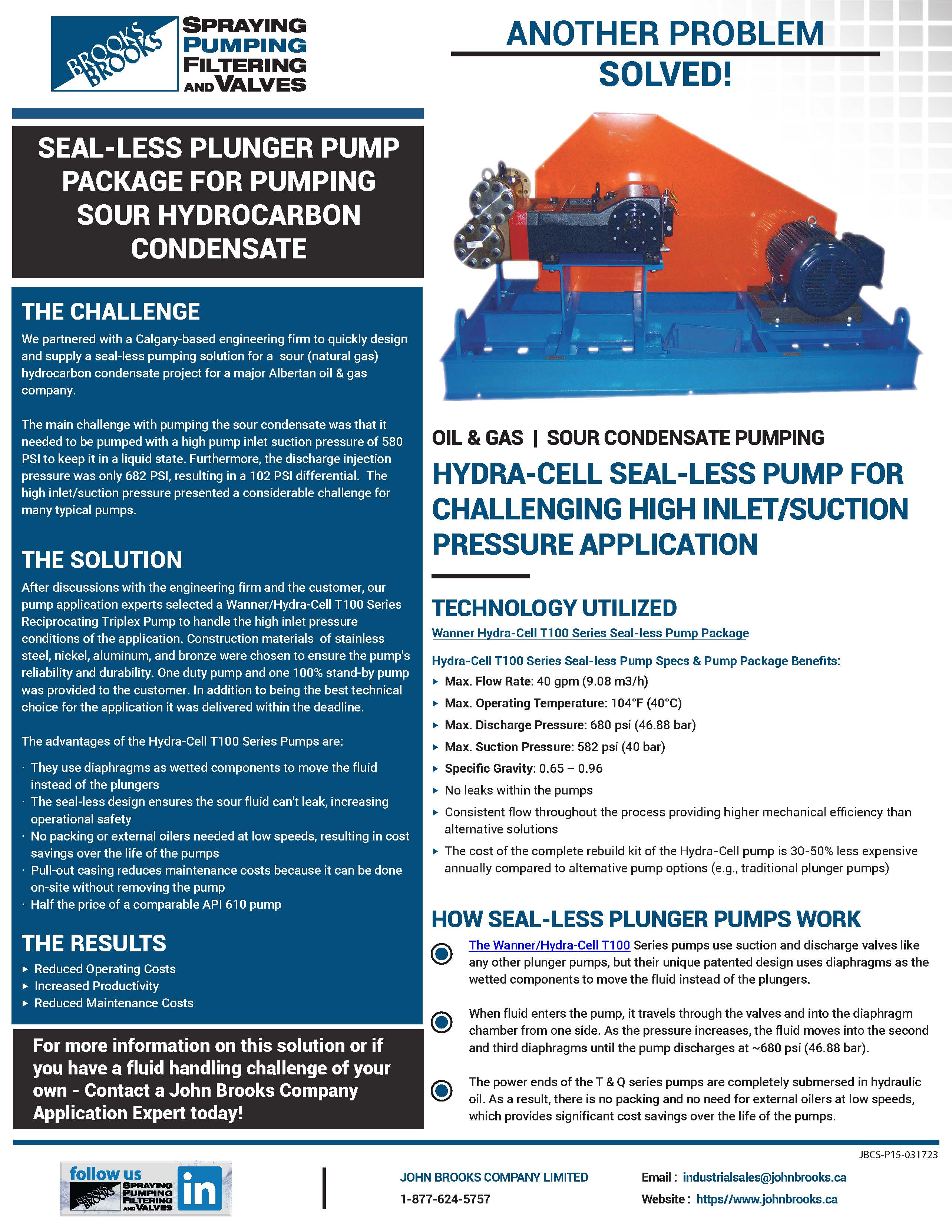 Hydra-Cell Seal-less T100 Plunger Pump for Sour Condensate Pumping