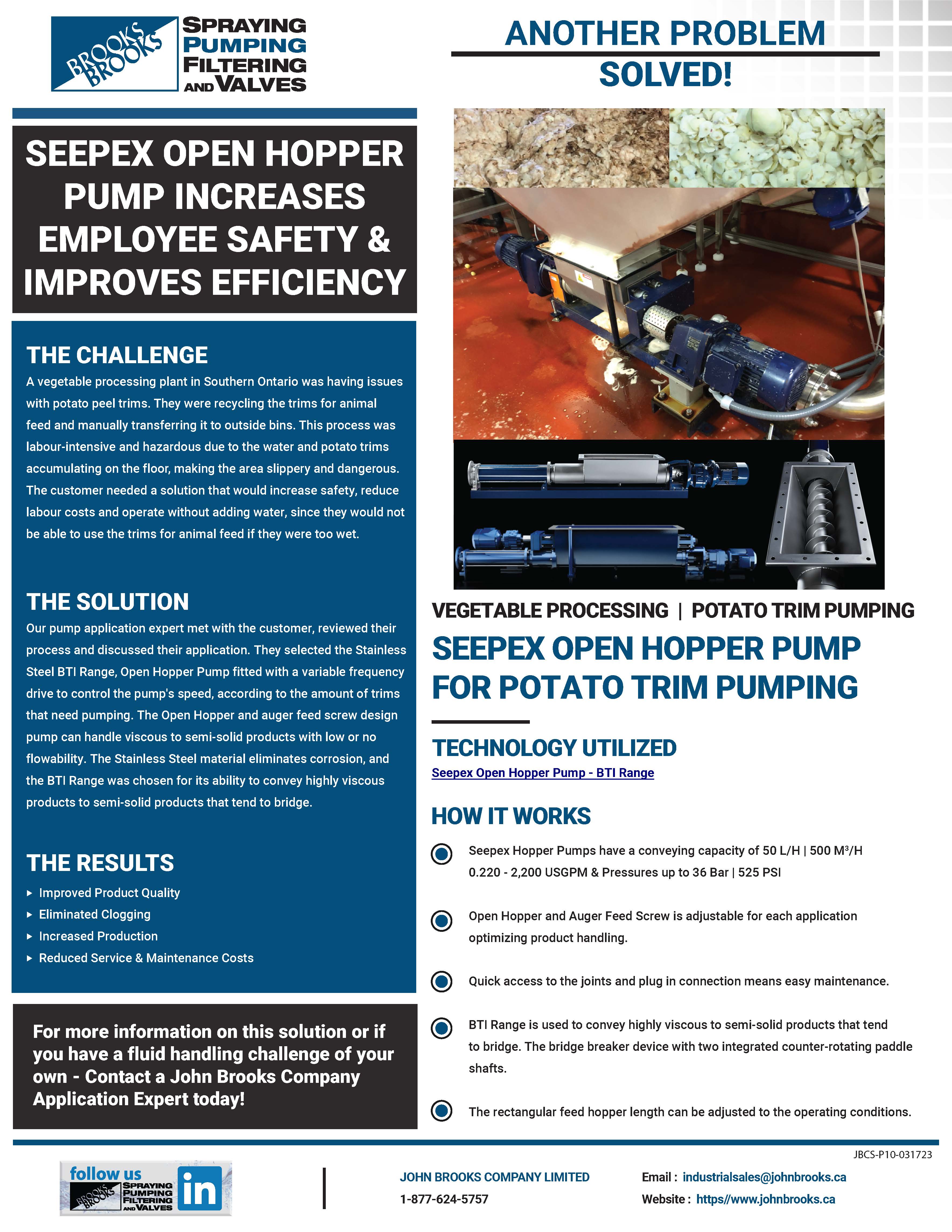 SEEPEX Open Hopper Pump for Potato Trim Pumping