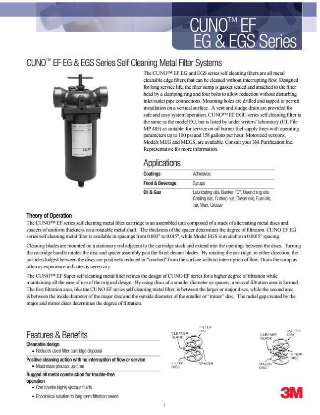 3M CUNO EG & EGS Self Cleaning Edge Filters