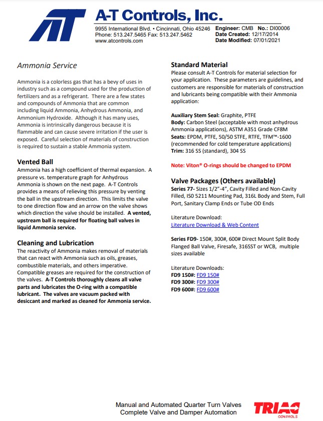 A-T Controls Ammonia Service Whitepaper