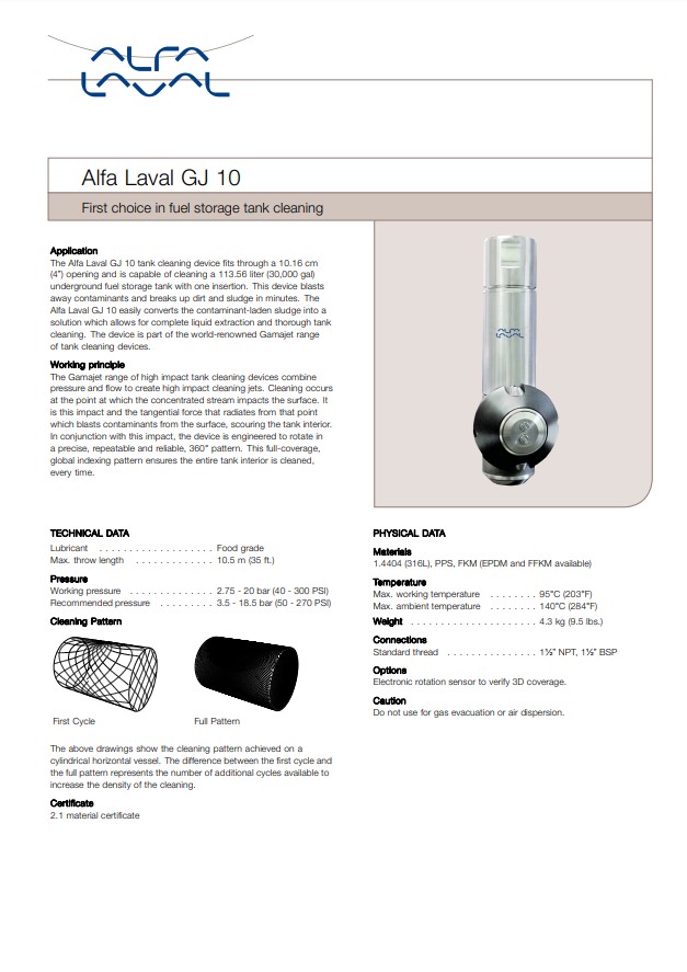 Alfa Laval GJ 10 - Product Brochure