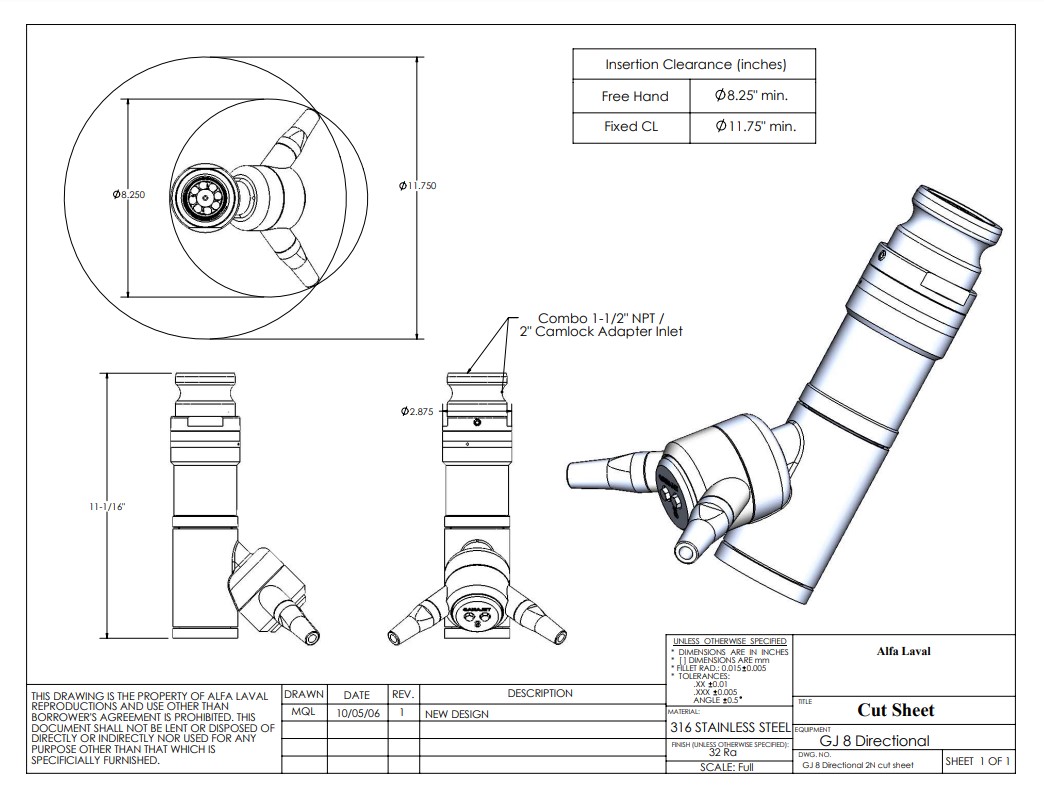 Alfa Laval Gamajet GJ 8 Directional Tank Cleaning - Drawing