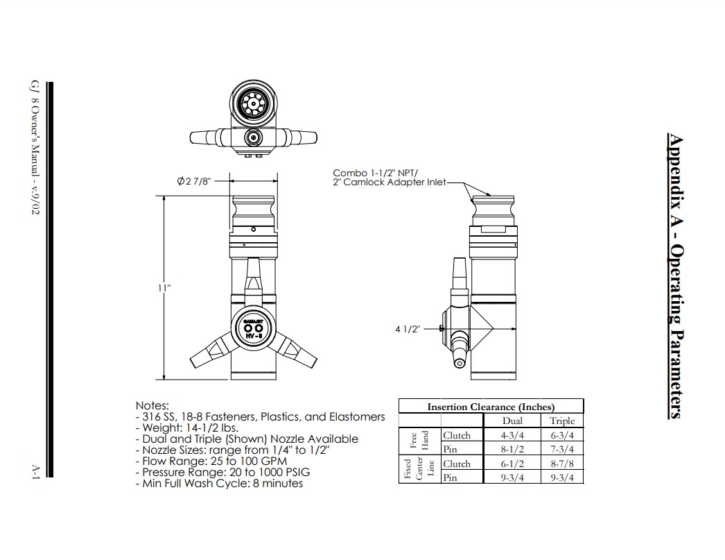 Alfa Laval Gamajet GJ 8 Operating Parameters