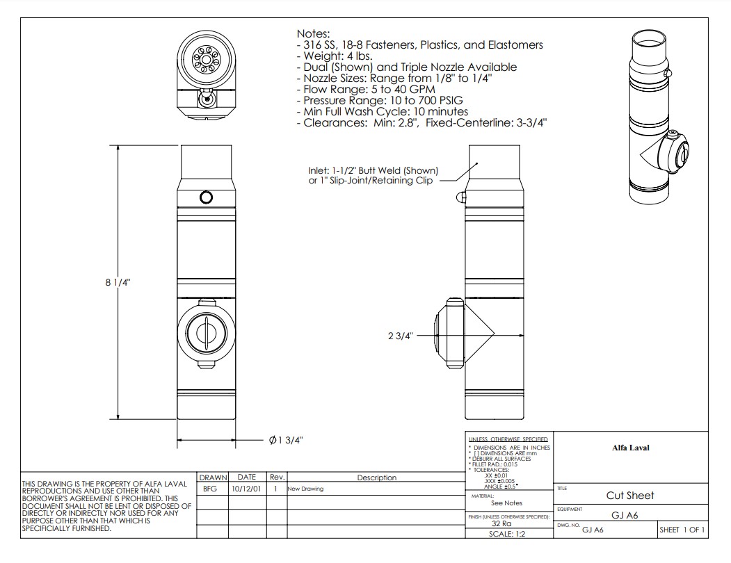 Alfa Laval GJ A6 Butt Weld - Drawing