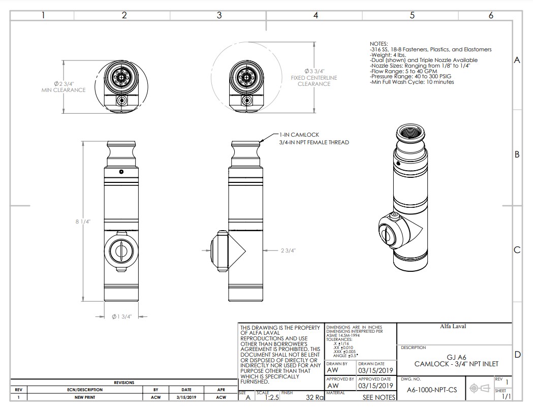 Alfa Laval GJ A6 NPT Camlock - Drawing