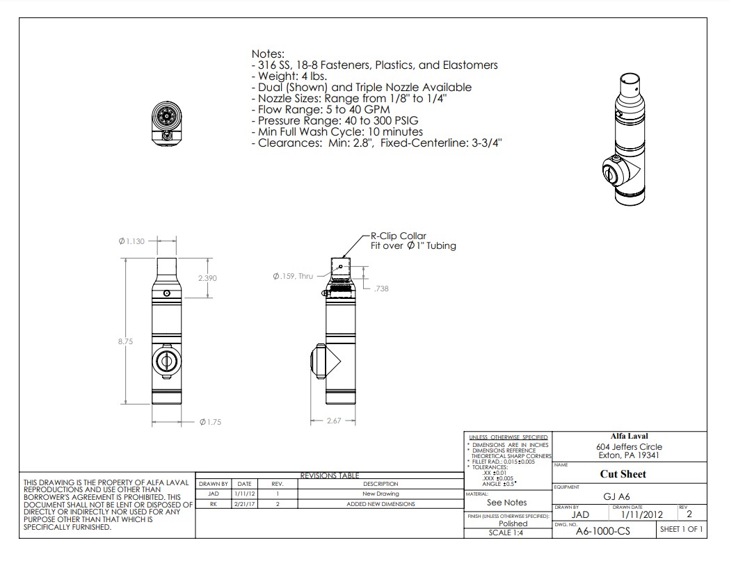 Alfa Laval GJ A6 With R Clip - Drawing
