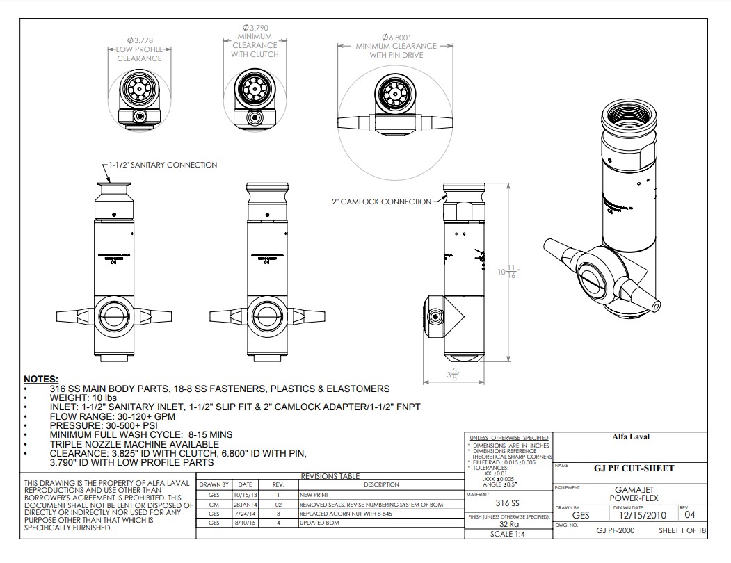 Alfa Laval GJ PF - Drawing and Parts List