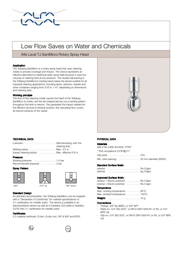 Alfa Laval SaniMicro Rotary Spray Head - Manual