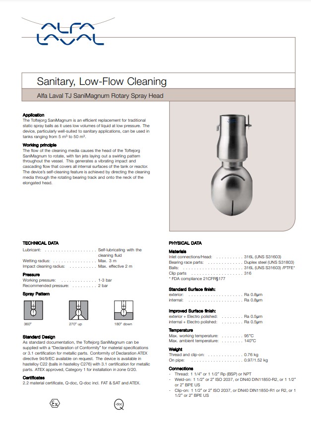 Alfa Laval Sanimagnum Rotary Spray Head - Product Brochure