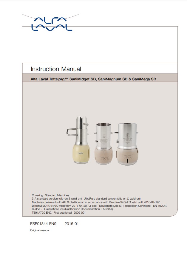 Alfa Laval - SaniMega SB - SaniMagnum SB - SaniMidget SB - Instruction Manual