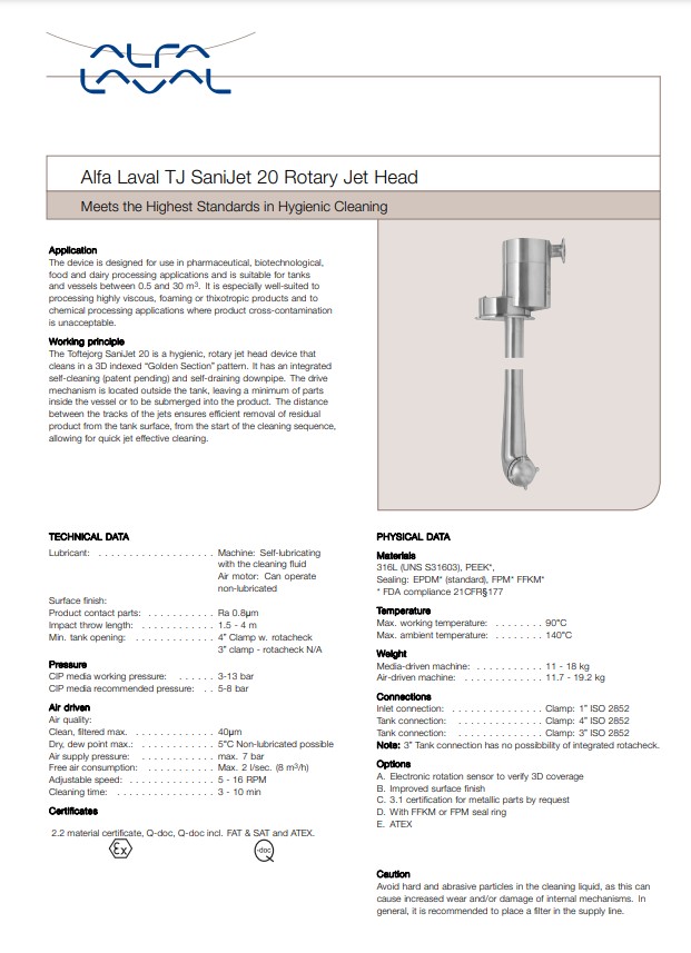 Alfa Laval TJ SaniJet 20 - Product Brochure