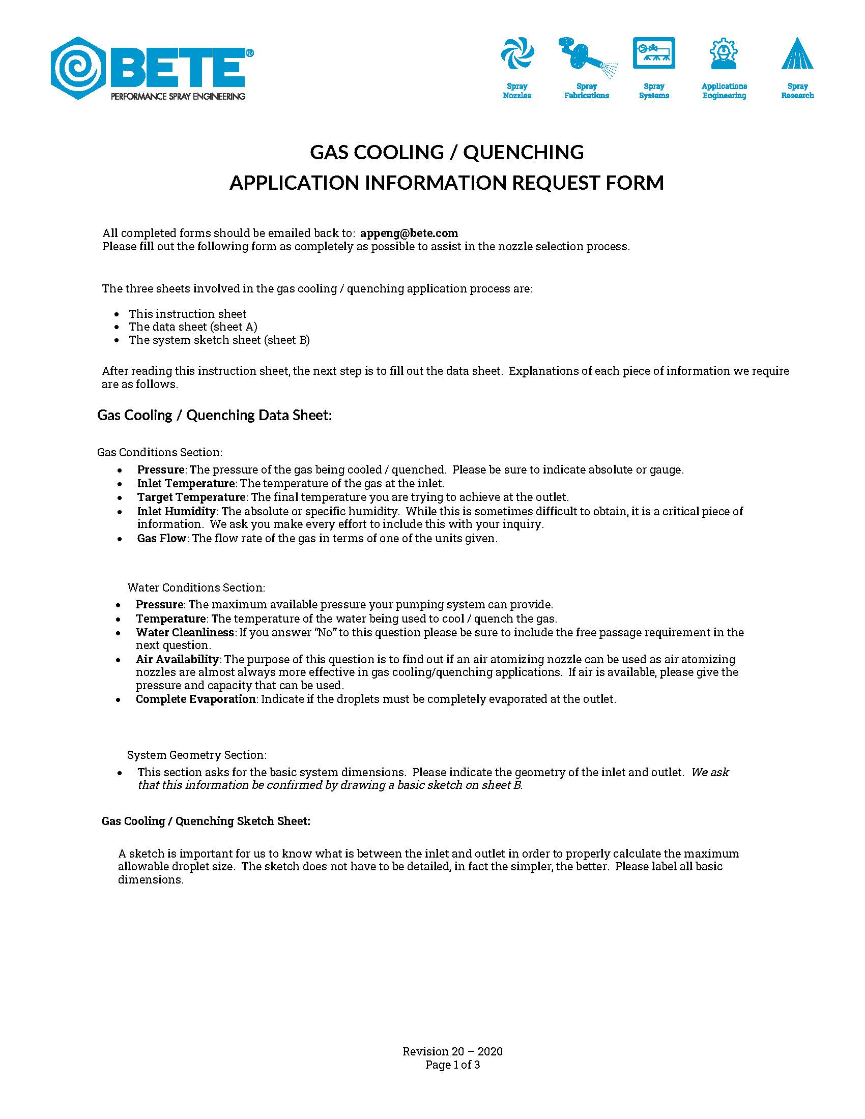 BETE Gas Cooling Information Request Form