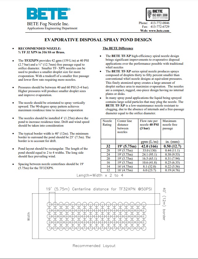 BETE Spray Nozzles For Evaporative Disposal - Evaporative Pond Disposal Layout