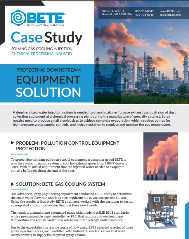 BETE Spray Nozzles For Gas Cooling & Conditioning Protecting Downstream Equipment Solution - Case Study