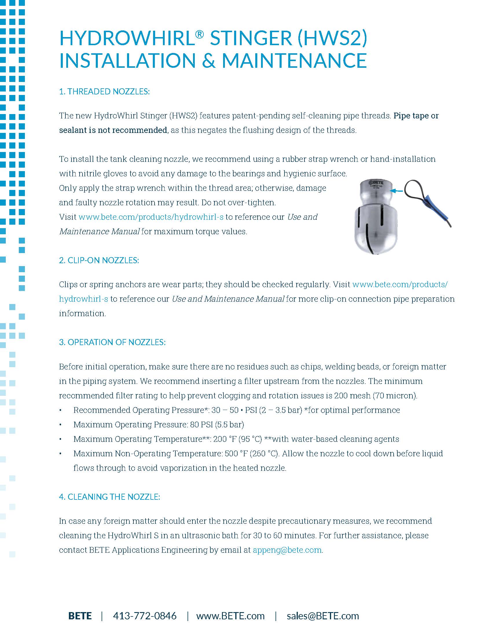 BETE HydroWhirl Stinger (HWS2) Installation and Maintenance Manual 