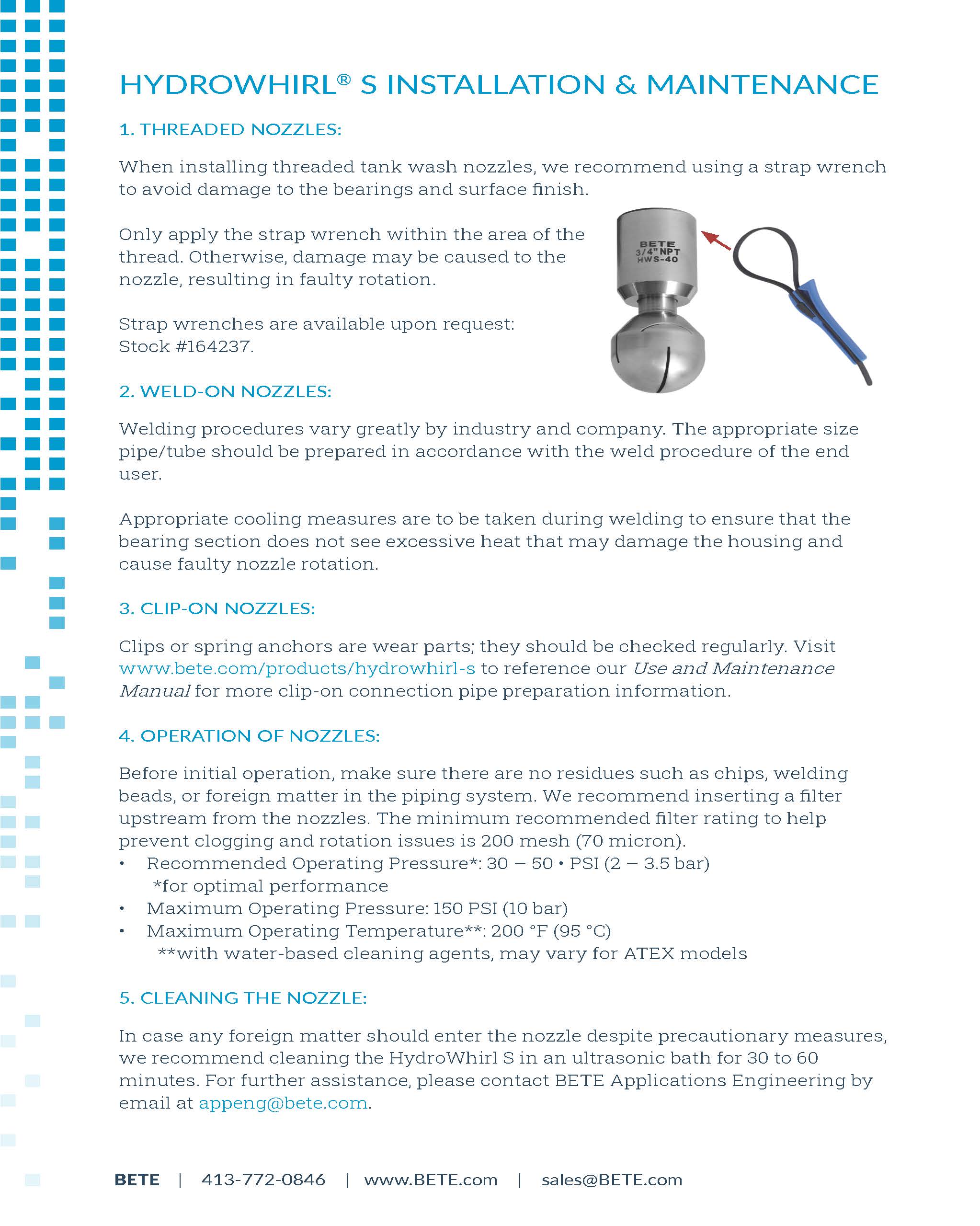 BETE HydroWhirl S Installation and Maintenance Manual 