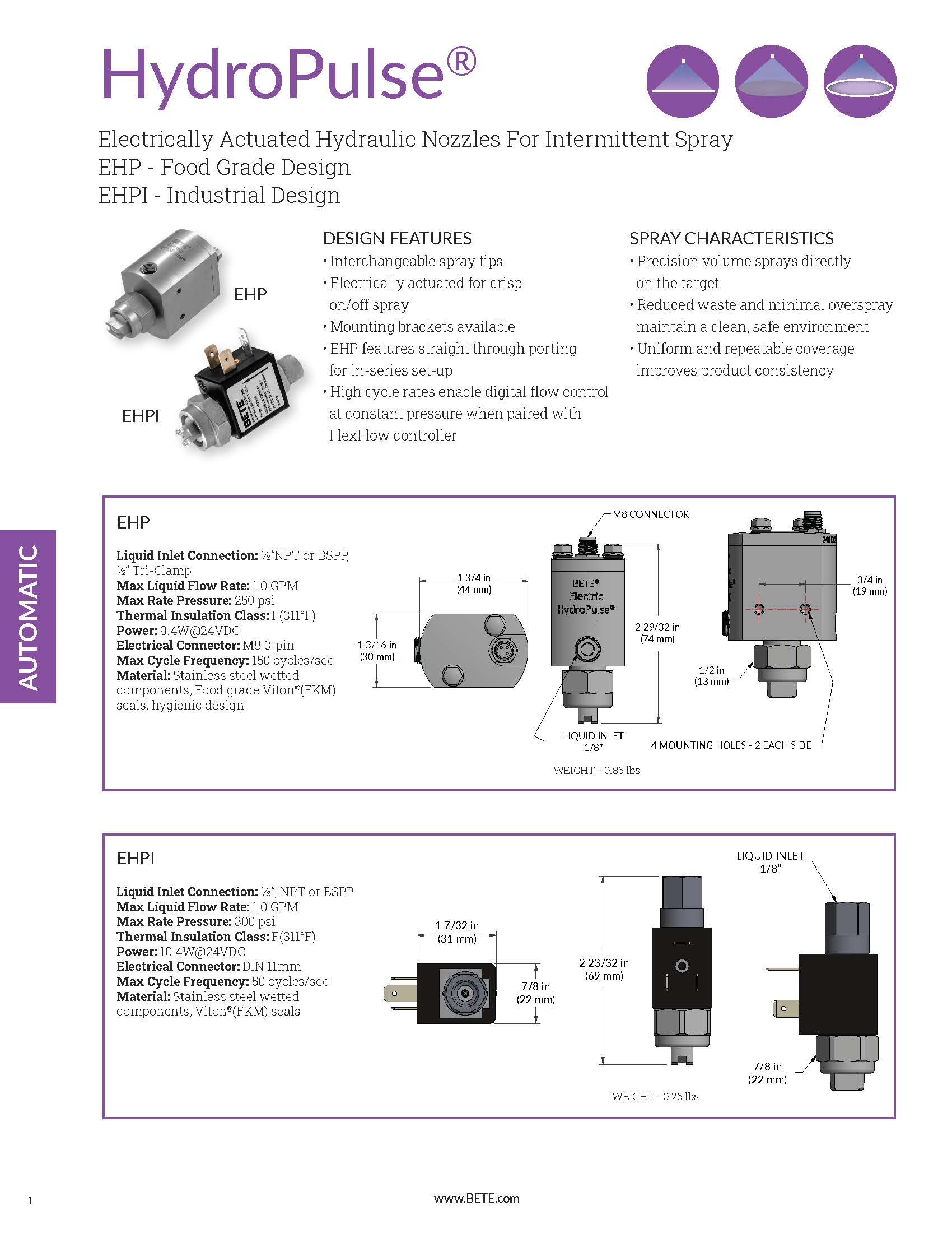 BETE HydroPulse Electric Catalog - Datasheet