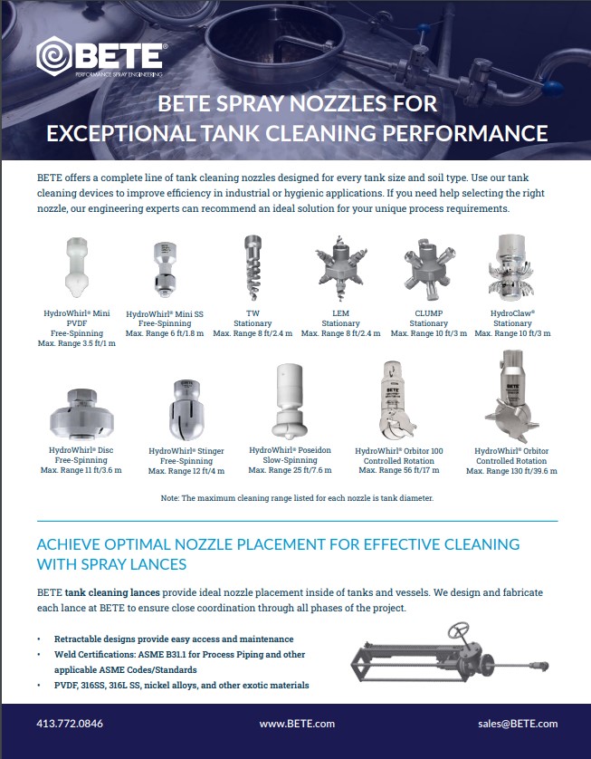 BETE Tank Cleaning Spray Technology Line Card