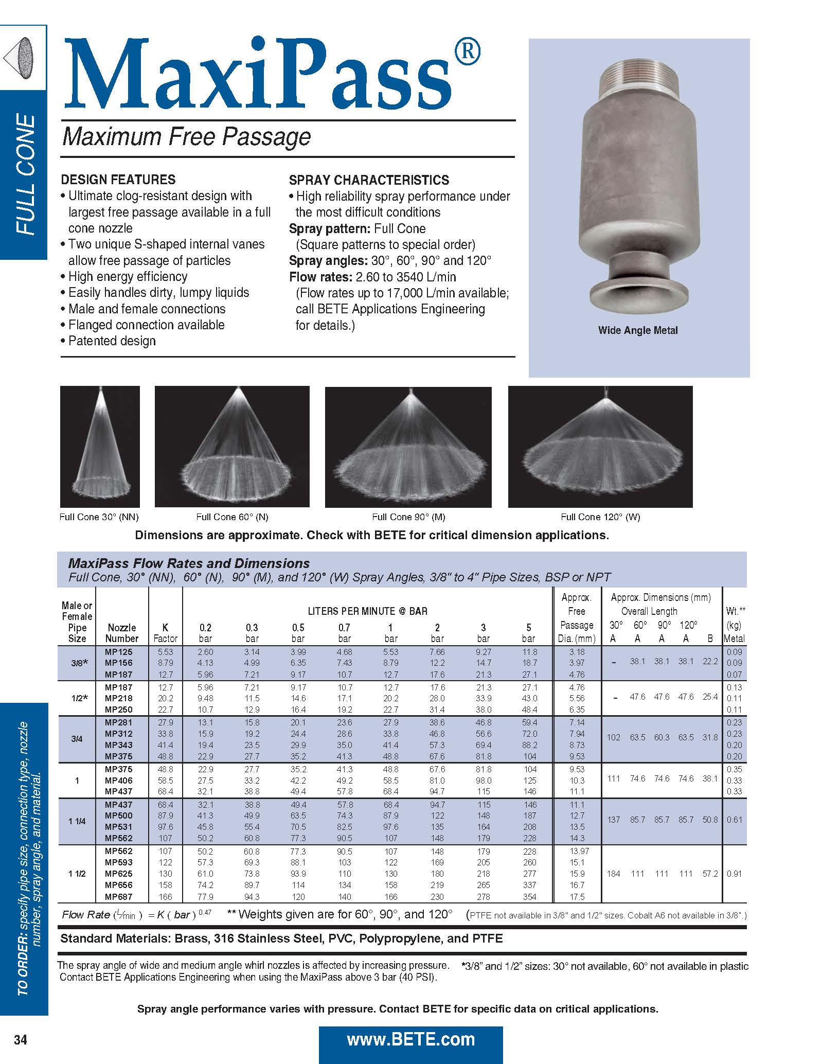 BETE MaxiPass Datasheet - Metric