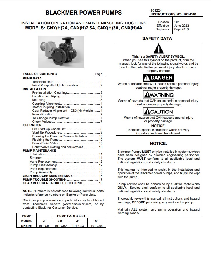 Blackmer GNX Series Sliding Vane Pumps - IOM