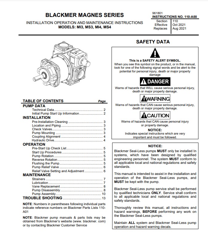 Blackmer Magnes Series Magnetic Drive Pump - IOM