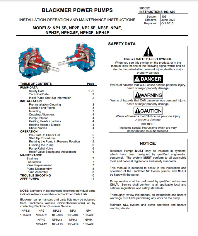 Blackmer NP Series Sliding Vane Pumps - IOM