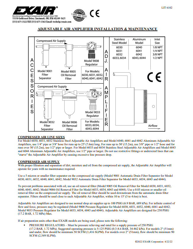 EXAIR Adjustable Air Amplifiers Install Sheet