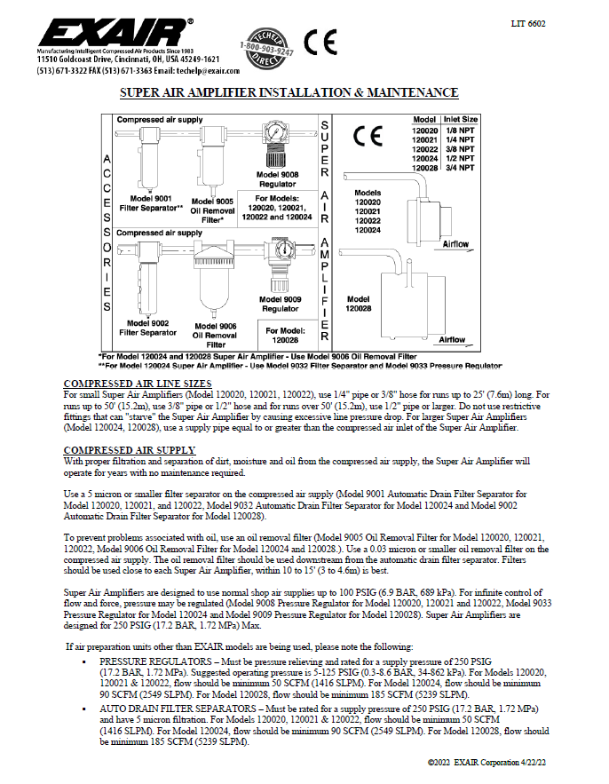 EXAIR Super Air Amplifier Install Sheet