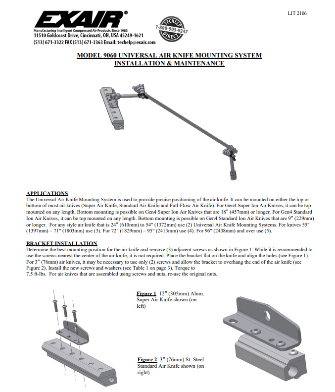 EXAIR Universal Air Knife Mounting System Install Sheet