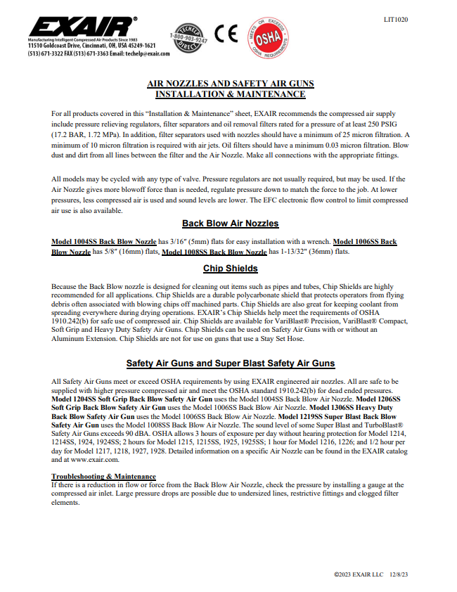 EXAIR Air Nozzles and Safety Air Guns Install Sheet