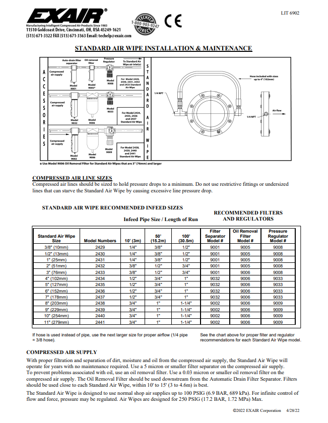 EXAIR Standard Air Wipe Install Sheet