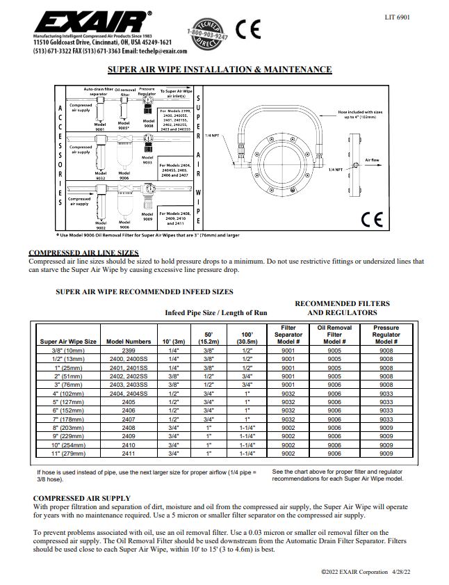 EXAIR Super Air Wipe Installation & Maintenance Sheet
