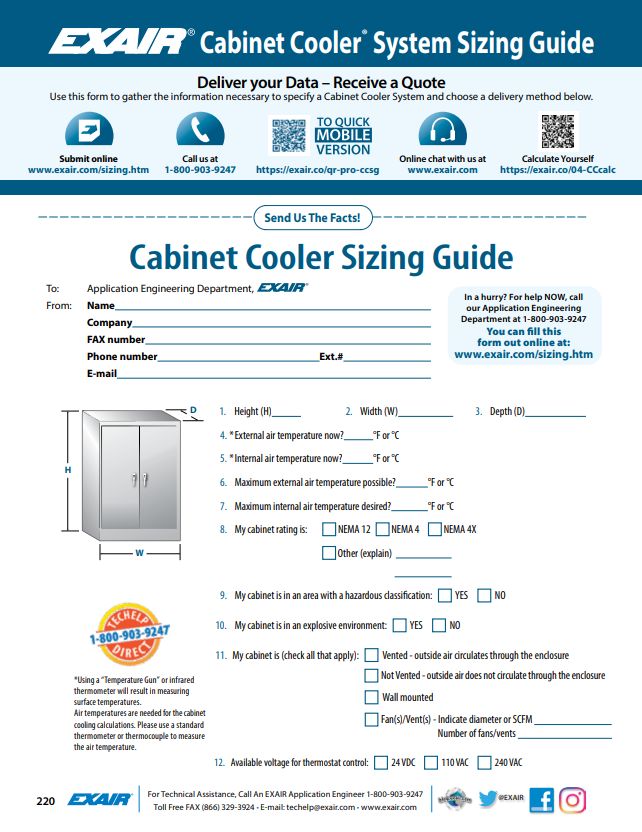 EXAIR Cabinet Cooler Sizing Guide