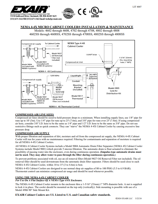 EXAIR Cabinet Cooler - Small NEMA 4/4X Install Sheet