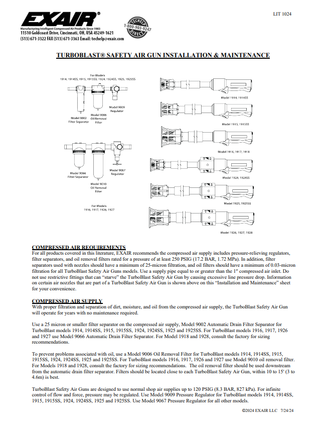 EXAIR TurboBlast Safety Air Guns Install Sheet