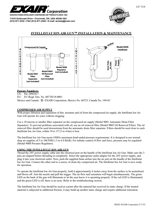 EXAIR Intellistat Ion Air Gun Install Sheet
