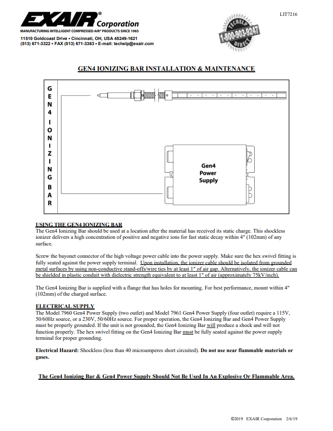 EXAIR Gen4 Ionizing Bar Install Sheet