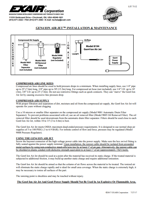 EXAIR Gen4 Ion Air Jet Install Sheet