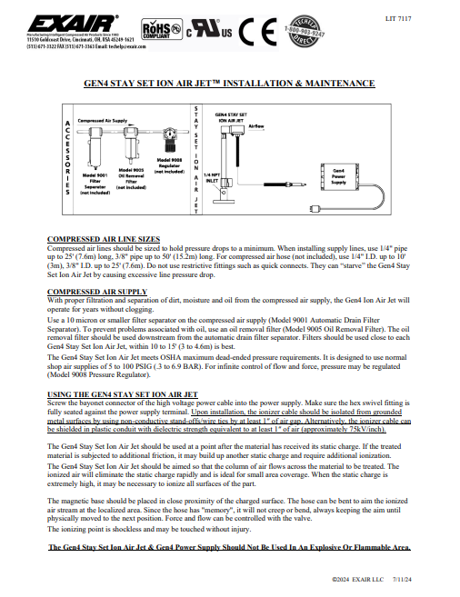 EXAIR Gen4 Stayset Ion Air Jet Install Sheet