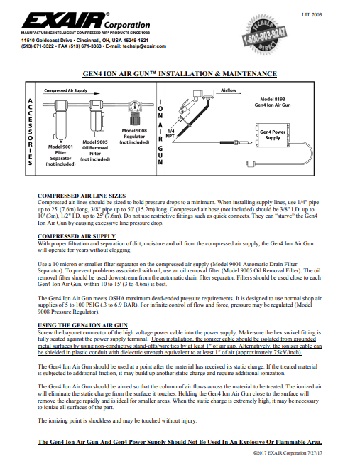 EXAIR Gen4 Ion Air Gun Install Sheet 