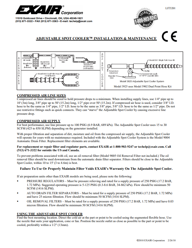 EXAIR Adjustable Spot Cooler Install Sheet