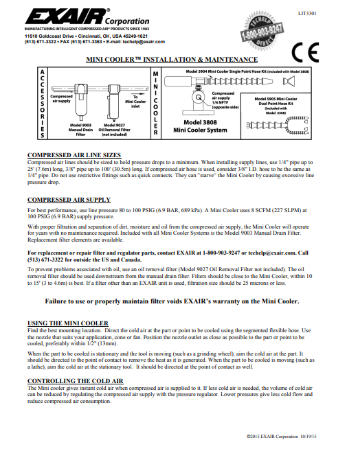EXAIR Mini Cooler Install Sheet
