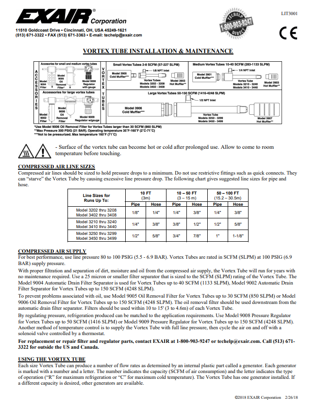 EXAIR Vortex Tubes Install Sheet